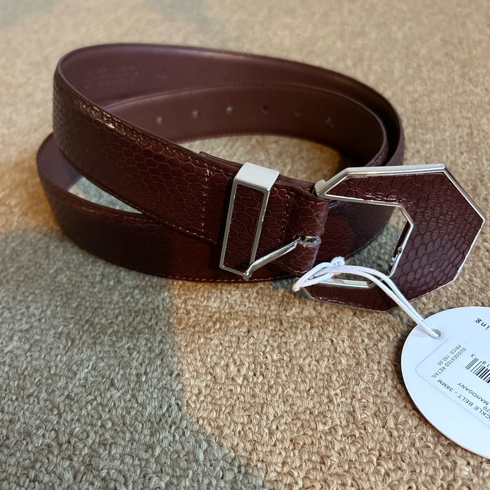 STAUD Brown Leather Belt with Silver Buckle